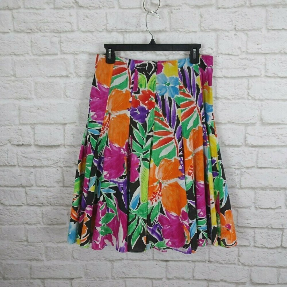 Lauren Ralph Lauren Floral Skirt Multicolor Flower Lined Cotton Colorful Size 2 - Picture 2 of 12